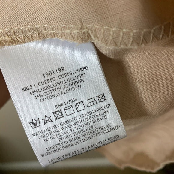 Le Rumi Linen Cotton Tan Neutral Front Tie Mini Dress