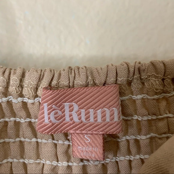 Le Rumi Linen Cotton Tan Neutral Front Tie Mini Dress