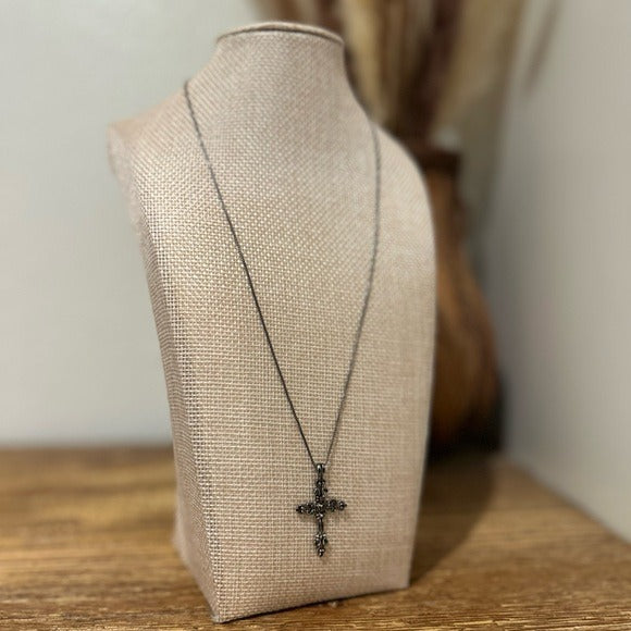 Sterling Silver Black Tone Cross Pendant Neckalce