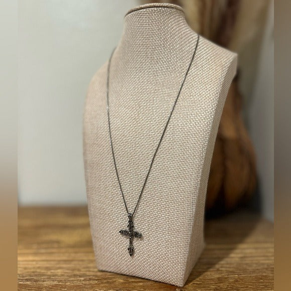 Sterling Silver Black Tone Cross Pendant Neckalce