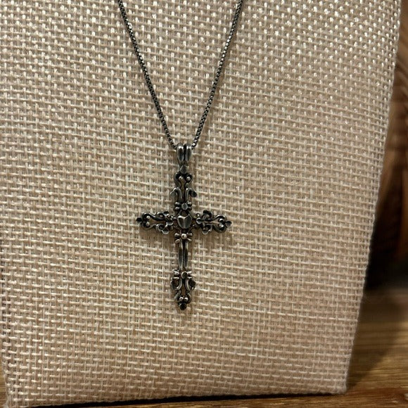 Sterling Silver Black Tone Cross Pendant Neckalce