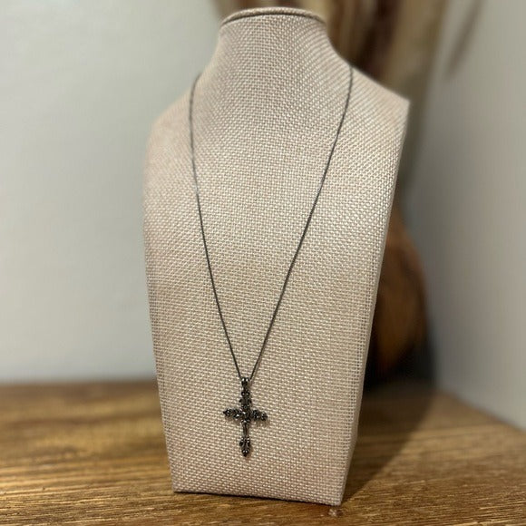 Sterling Silver Black Tone Cross Pendant Neckalce