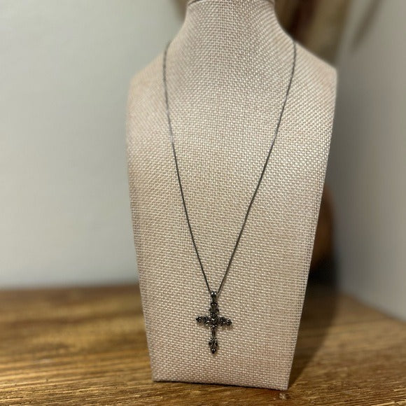 Sterling Silver Black Tone Cross Pendant Neckalce