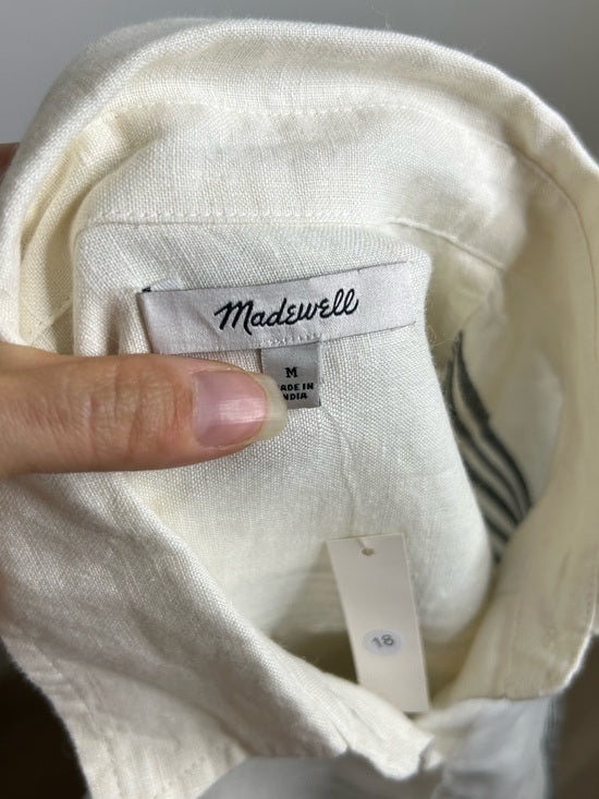 Madewell Linen Cotton Vertical Stripe Cream Black Button-Up Shirt