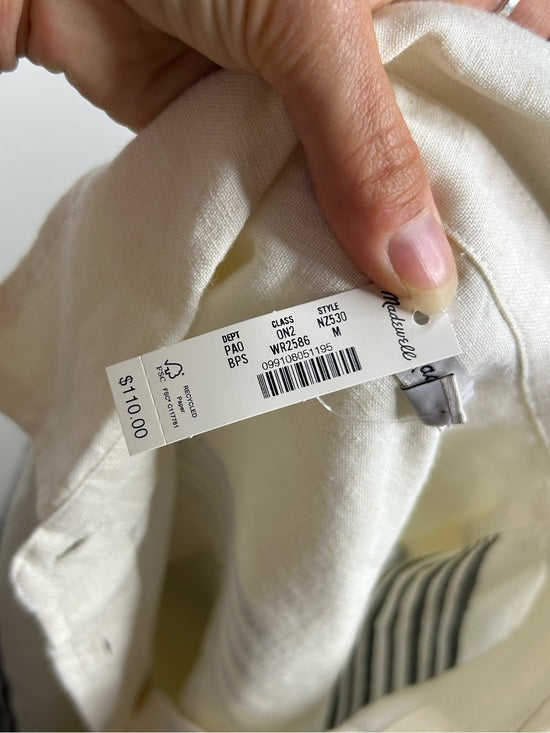 Madewell Linen Cotton Vertical Stripe Cream Black Button-Up Shirt