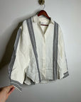 Madewell Linen Cotton Vertical Stripe Cream Black Button-Up Shirt