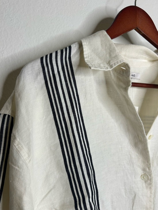 Madewell Linen Cotton Vertical Stripe Cream Black Button-Up Shirt
