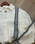 Madewell Linen Cotton Vertical Stripe Cream Black Button-Up Shirt