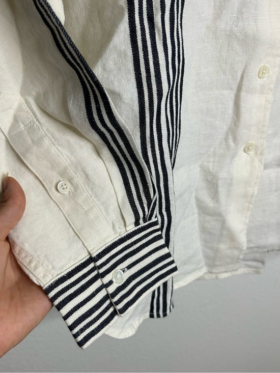 Madewell Linen Cotton Vertical Stripe Cream Black Button-Up Shirt