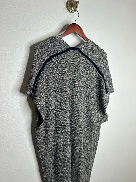 Eileen Fisher Organic Linen Wool Knit Black White Sleeveless Tunic Sweater