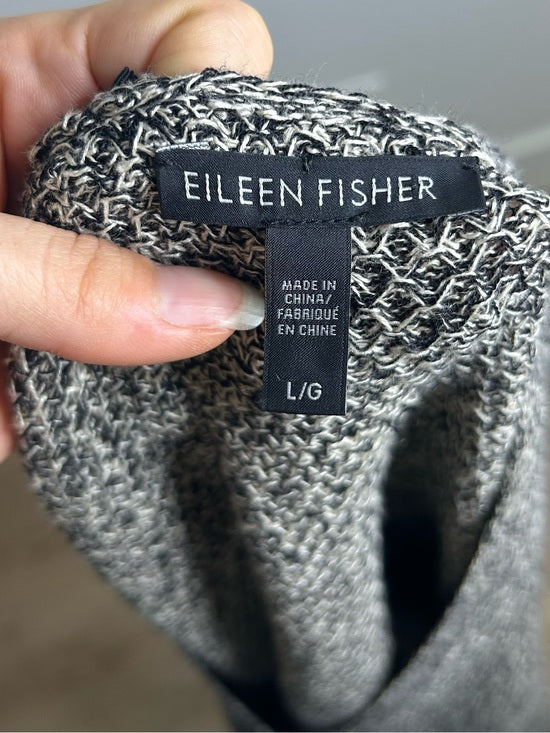 Eileen Fisher Organic Linen Wool Knit Black White Sleeveless Tunic Sweater