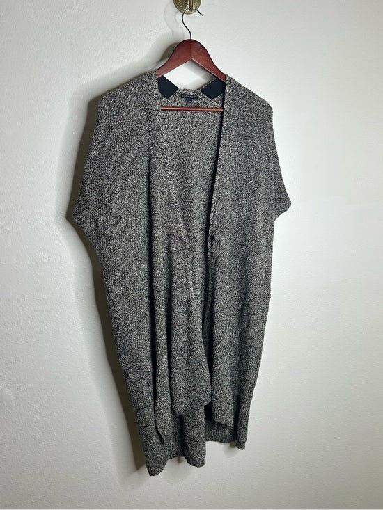Eileen Fisher Organic Linen Wool Knit Black White Sleeveless Tunic Sweater