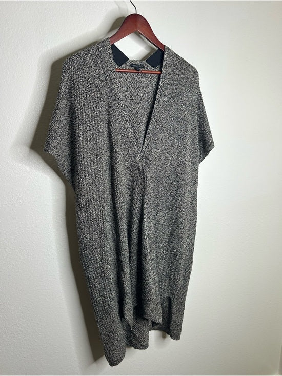 Eileen Fisher Organic Linen Wool Knit Black White Sleeveless Tunic Sweater