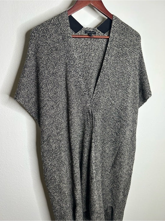 Eileen Fisher Organic Linen Wool Knit Black White Sleeveless Tunic Sweater