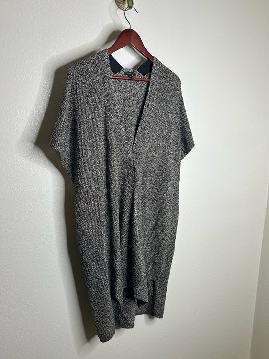 Eileen Fisher Organic Linen Wool Knit Black White Sleeveless Tunic Sweater