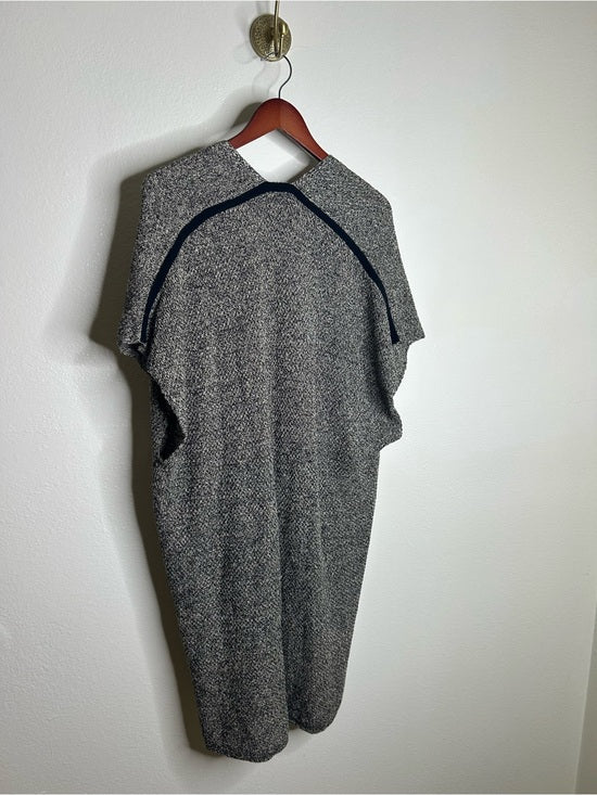 Eileen Fisher Organic Linen Wool Knit Black White Sleeveless Tunic Sweater