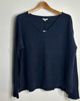 Unsubscribed 100% Cashmere Navy Blue V - Neck Oversized Sweater Front Seam