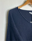 Unsubscribed 100% Cashmere Navy Blue V - Neck Oversized Sweater Front Seam