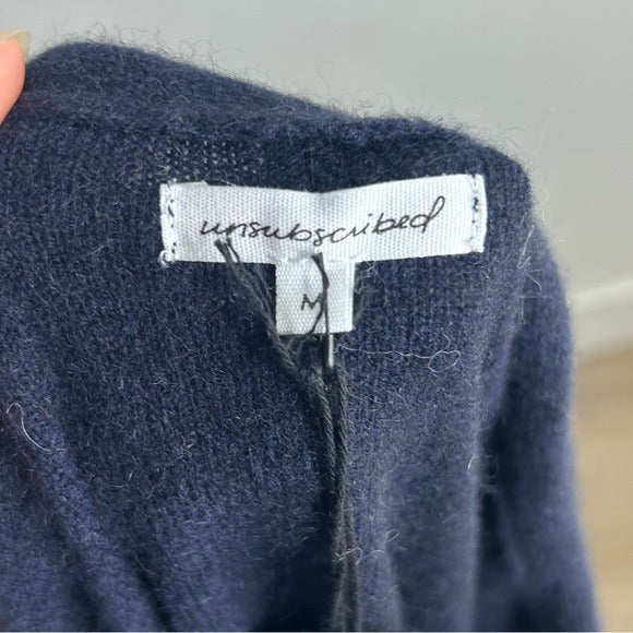Unsubscribed 100% Cashmere Navy Blue V - Neck Oversized Sweater Front Seam