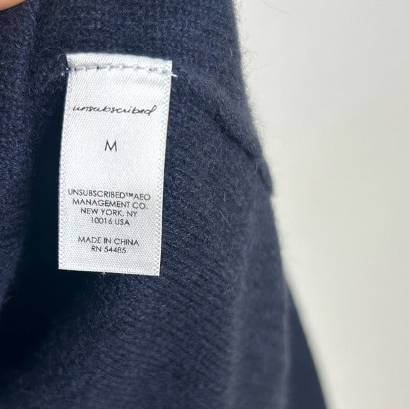 Unsubscribed 100% Cashmere Navy Blue V - Neck Oversized Sweater Front Seam