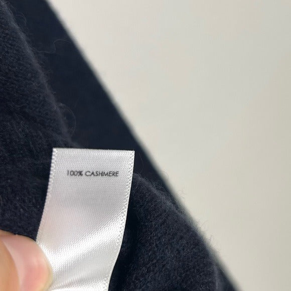 Unsubscribed 100% Cashmere Navy Blue V - Neck Oversized Sweater Front Seam