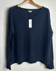 Unsubscribed 100% Cashmere Navy Blue V - Neck Oversized Sweater Front Seam