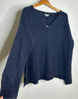Unsubscribed 100% Cashmere Navy Blue V - Neck Oversized Sweater Front Seam