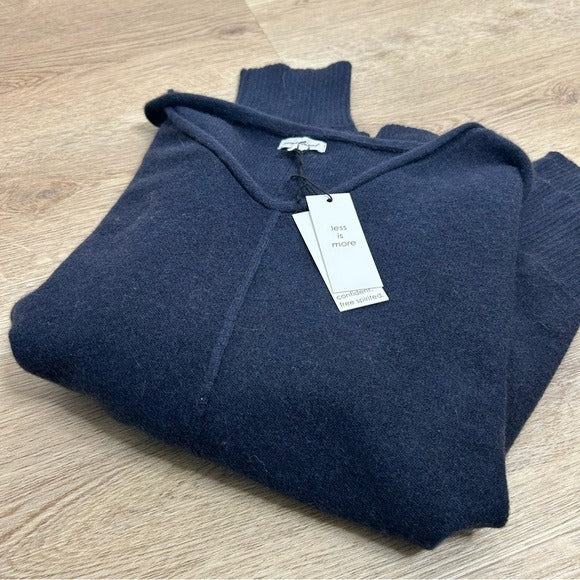 Unsubscribed Unsubscribed 100% Cashmere Navy Blue V - Neck Oversized Sweater Front Seam - Cashmere