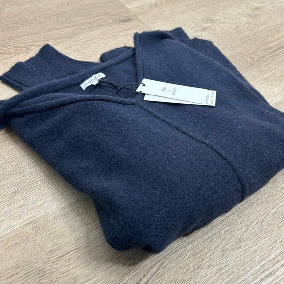 Unsubscribed Unsubscribed 100% Cashmere Navy Blue V - Neck Oversized Sweater Front Seam - Cashmere