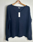Unsubscribed 100% Cashmere Navy Blue V - Neck Oversized Sweater Front Seam