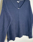 Unsubscribed 100% Cashmere Navy Blue V - Neck Oversized Sweater Front Seam