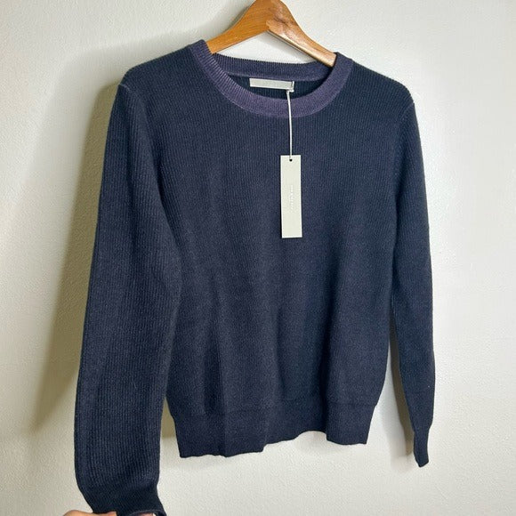 One Grey Day 100% Cashmere Blue Ribbed Two Tone Textured Pullover Sweater