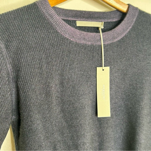 One Grey Day 100% Cashmere Blue Ribbed Two Tone Textured Pullover Sweater