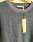 One Grey Day 100% Cashmere Blue Ribbed Two Tone Textured Pullover Sweater