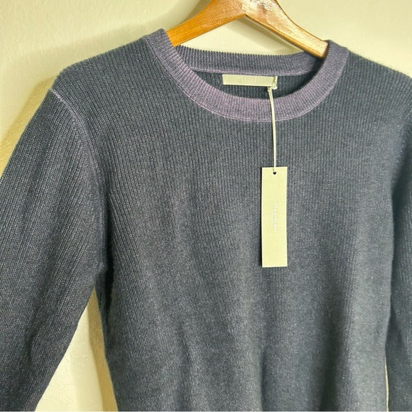 One Grey Day 100% Cashmere Blue Ribbed Two Tone Textured Pullover Sweater