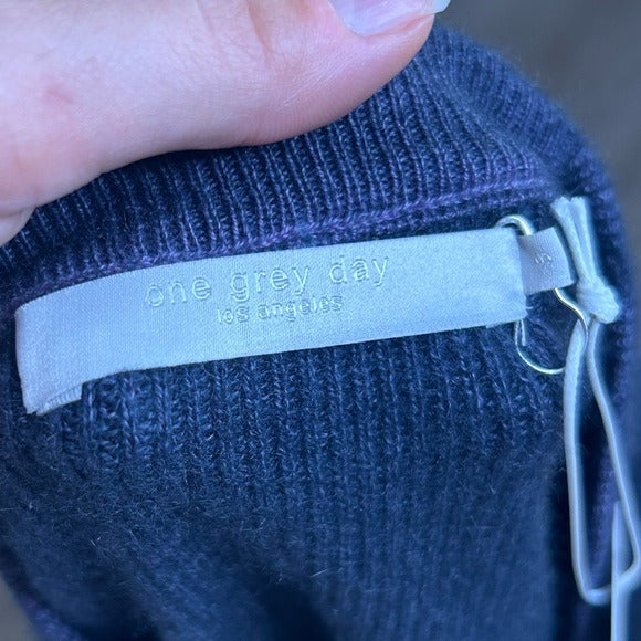 One Grey Day 100% Cashmere Blue Ribbed Two Tone Textured Pullover Sweater