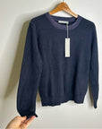 One Grey Day 100% Cashmere Blue Ribbed Two Tone Textured Pullover Sweater