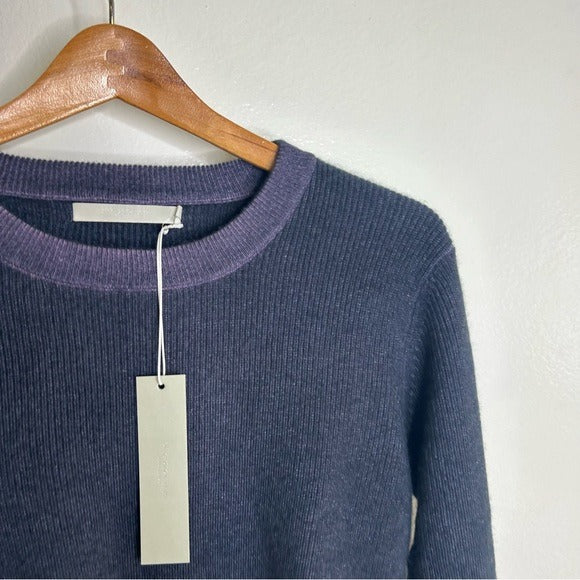 One Grey Day One Grey Day 100% Cashmere Blue Ribbed Two Tone Textured Pullover Sweater - Cashmere
