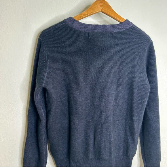 One Grey Day One Grey Day 100% Cashmere Blue Ribbed Two Tone Textured Pullover Sweater - Cashmere