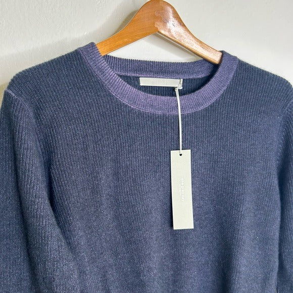 One Grey Day One Grey Day 100% Cashmere Blue Ribbed Two Tone Textured Pullover Sweater - Cashmere