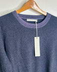 One Grey Day 100% Cashmere Blue Ribbed Two Tone Textured Pullover Sweater