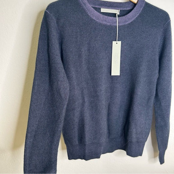 One Grey Day 100% Cashmere Blue Ribbed Two Tone Textured Pullover Sweater
