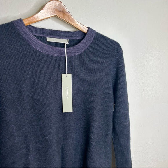 One Grey Day 100% Cashmere Blue Ribbed Two Tone Textured Pullover Sweater