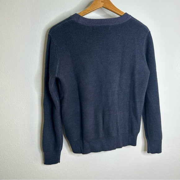 One Grey Day 100% Cashmere Blue Ribbed Two Tone Textured Pullover Sweater