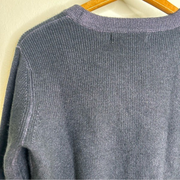 One Grey Day 100% Cashmere Blue Ribbed Two Tone Textured Pullover Sweater