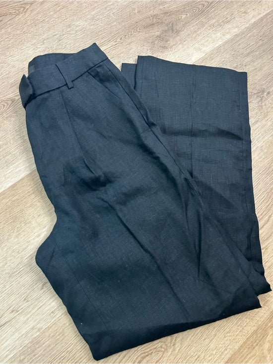 Banana Republic 100% Linen High Rise Relaxed Straight Leg Trouser Pant in Black