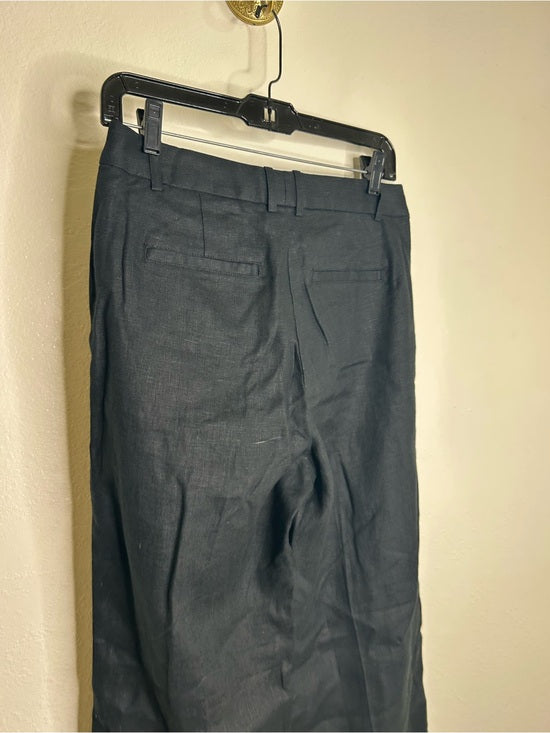 Banana Republic 100% Linen High Rise Relaxed Straight Leg Trouser Pant in Black