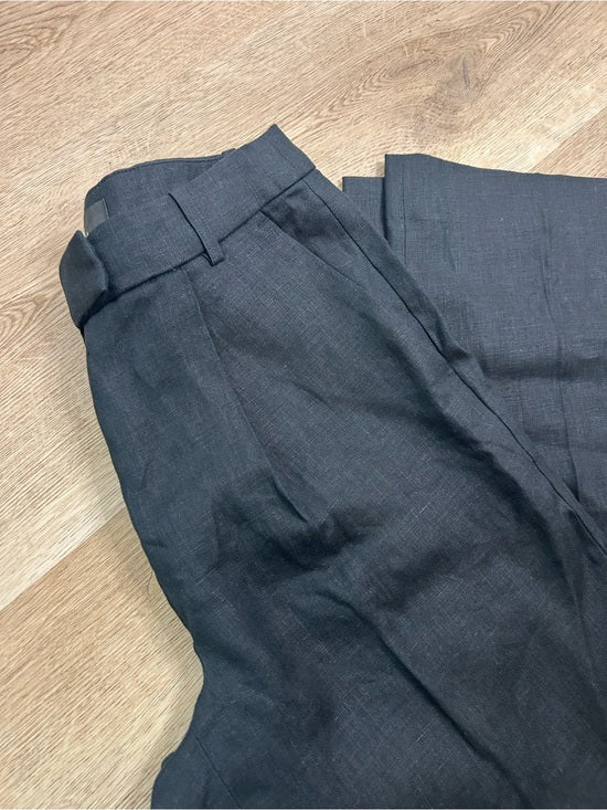 Banana Republic 100% Linen High Rise Relaxed Straight Leg Trouser Pant in Black