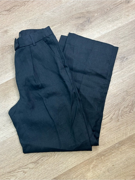 Banana Republic 100% Linen High Rise Relaxed Straight Leg Trouser Pant in Black