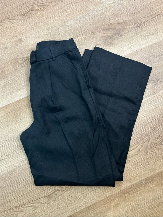 Banana Republic 100% Linen High Rise Relaxed Straight Leg Trouser Pant in Black